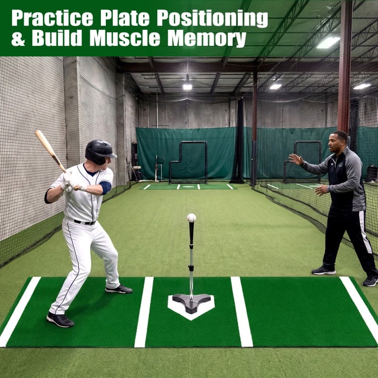 10 x 3.8 ft Baseball and Softball Hitting Mat with Home Plate-Green