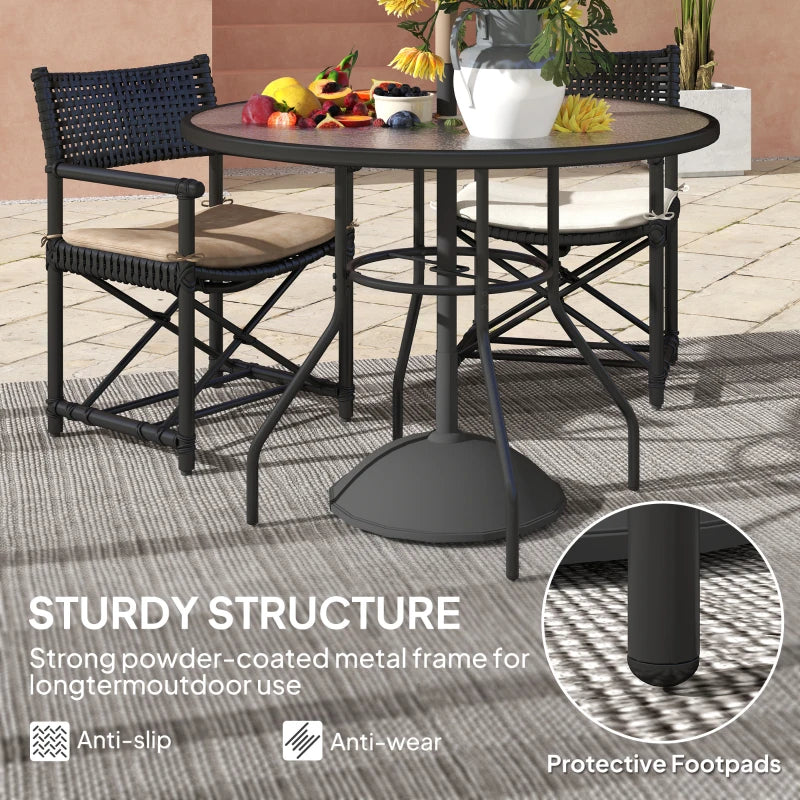 39.4" Round Outdoor Dining Table Coffee Side Bistro Table with Umbrella Hole, Glass Top, Steel Frame for Garden, Patio