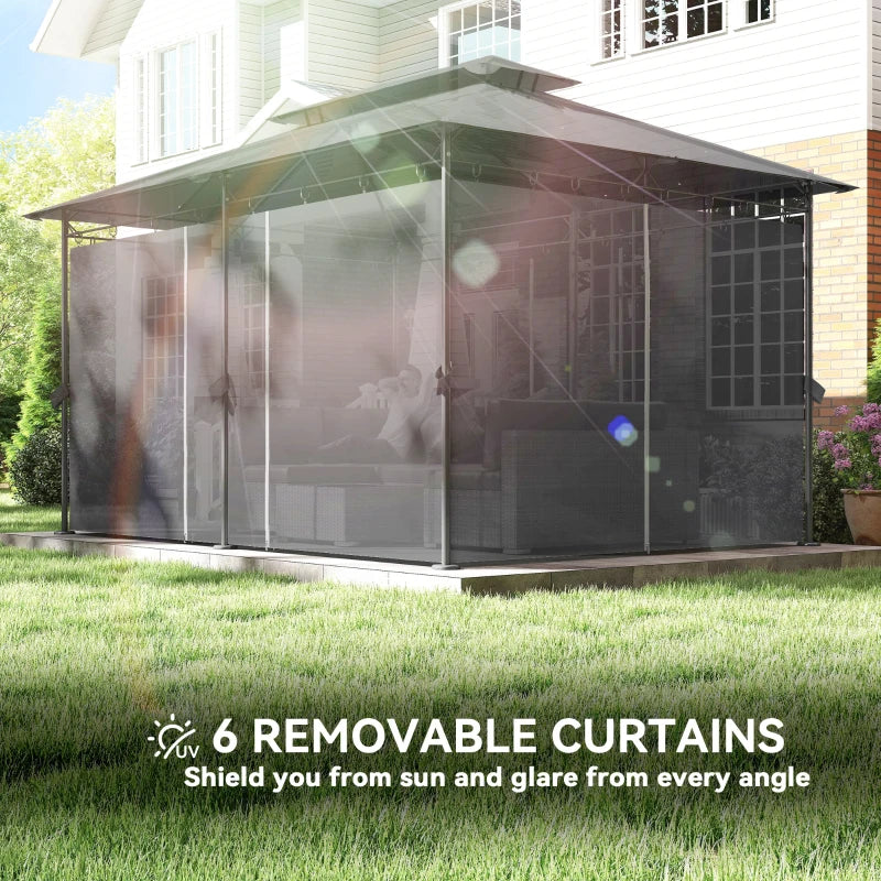 10' x 13' Double Roof Patio Gazebo, Outdoor Gazebo with Curtains, for Garden, Lawn, Backyard and Deck, Grey