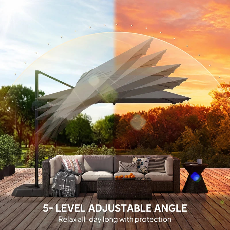 10 FT Patio Umbrella with Base, Outdoor Offset Cantilever Umbrella with Crank Handle and Tilt, 360° Rotation