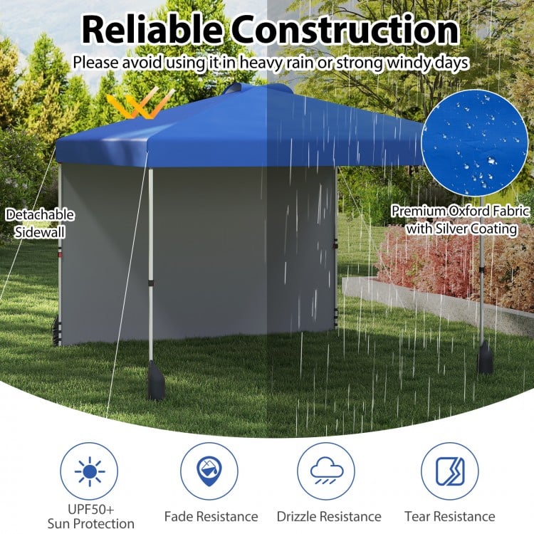 10 X 10 FT Pop up Canopy Tent with 1 Sidewall and Wheeled Bag-Blue