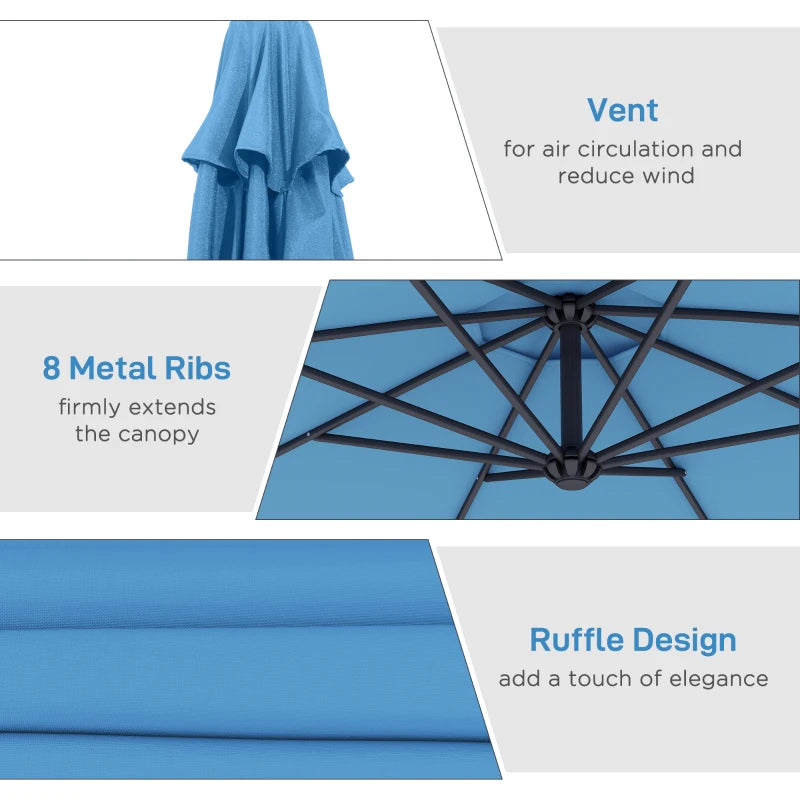 10' Deluxe Patio Umbrella, Outdoor Market Parasol, Banana Hanging Offset Sunshade with Crank, Cross Base, Blue