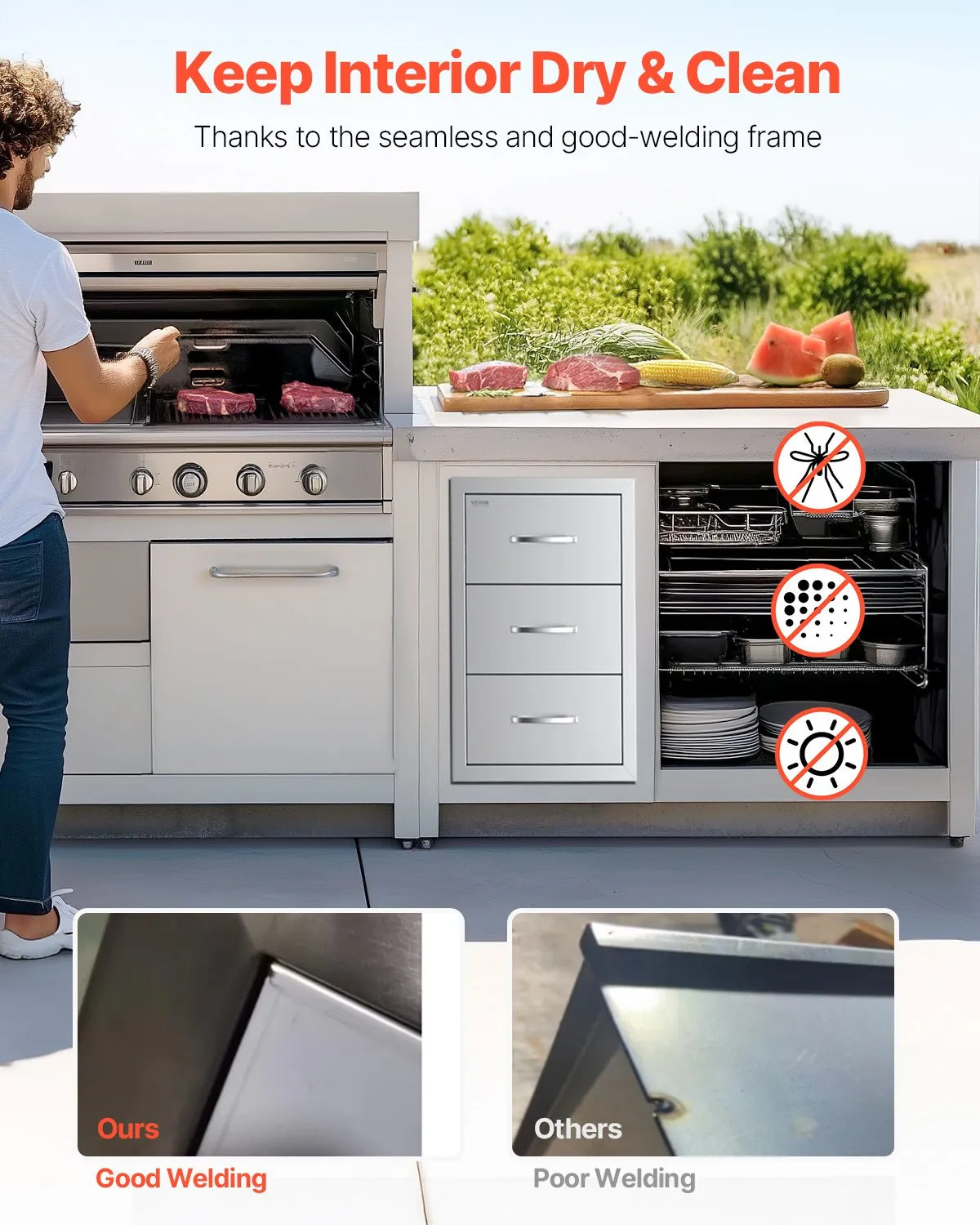 VEVOR Outdoor Kitchen Drawers Triple BBQ Access Drawers Island 16.5x29x20.5 in