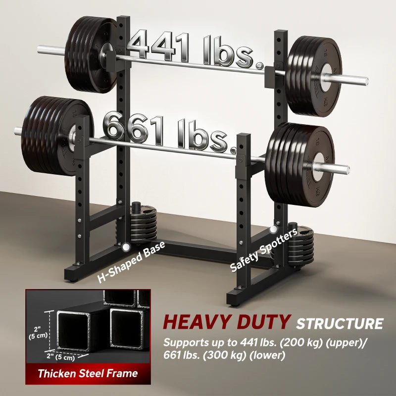 Soozier Adjustable Squat Rack, 660 lbs Multi-Function Barbell Rack for Weight Lifting and Home Gym Strength Training, Black