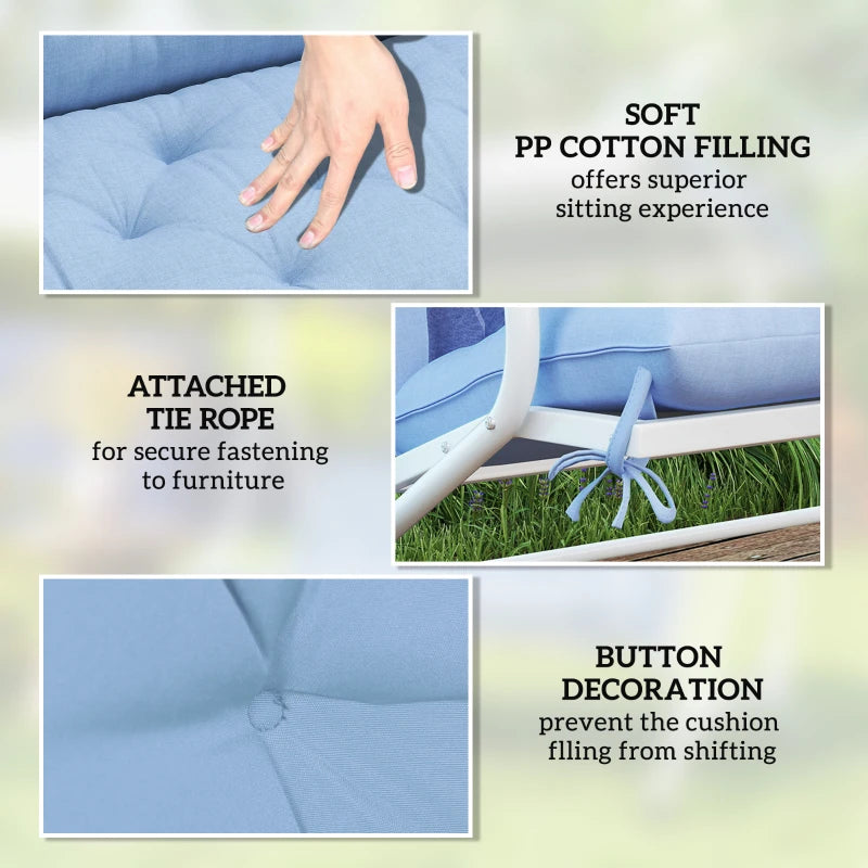 2 Seater Garden Bench Cushion, Soft Thick Outdoor Non-Slip 2 Seater Soft Pad With Backrest for Garden Patio, 47" x 43" x 5", Light Blue