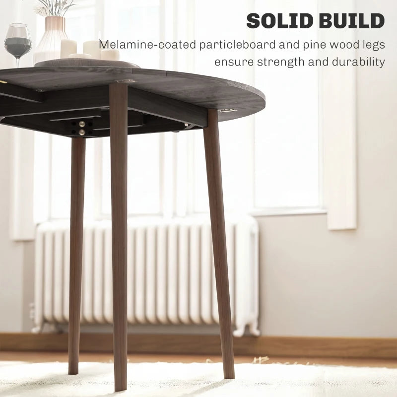 35" Folding Dining Table, Collapsible Drop Leaf Table with Round Tabletop, Wood Legs, Distressed Light Grey