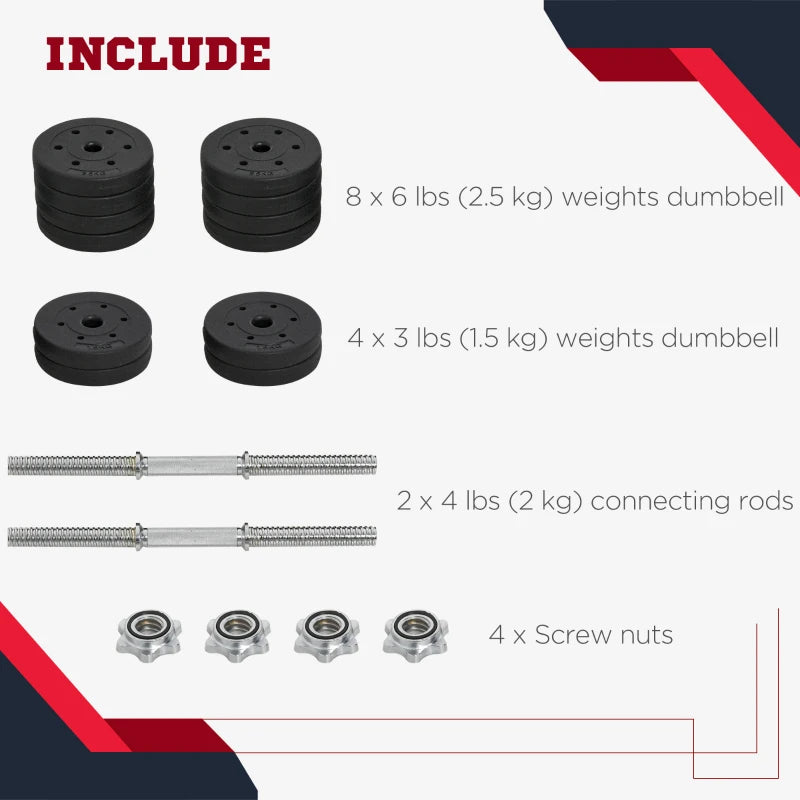 Soozier 66 lbs Adjustable Dumbbells Weight Set Dumbbell Hand Weight Barbell for Body Fitness Lifting Training for Home Office Gym, Black