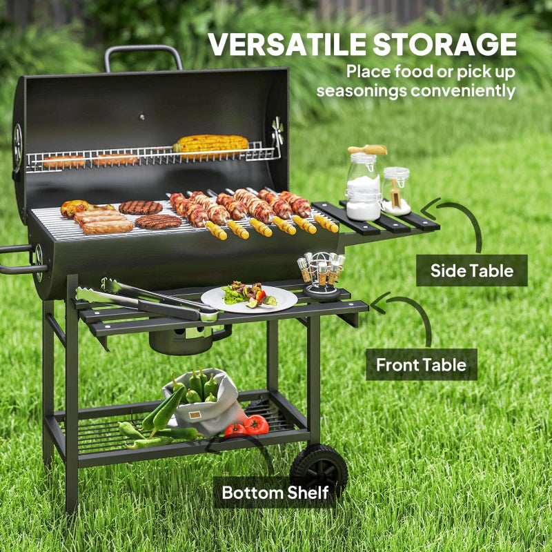 29" Charcoal BBQ Grill Barbecue Grill with Foldable Front Side Table, Spacious Cooking Area, Shelf, Black