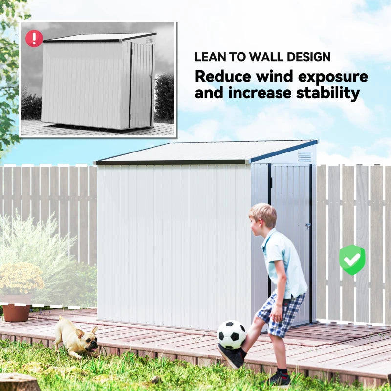 4.3' x 6.3' Outdoor Storage Shed Lean to Shed Outdoor Metal Tool Shed with Lockable Door and Air Vents, White