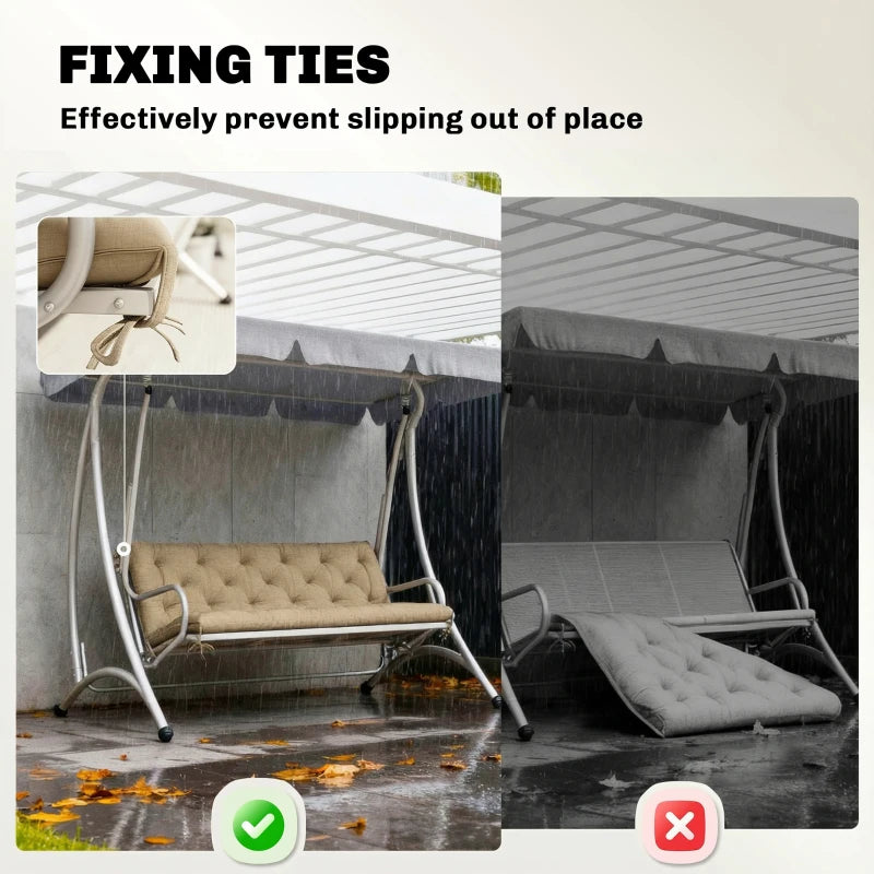 3-Seater Outdoor Bench Swing Chair Replacement Cushions for Patio Garden, Beige