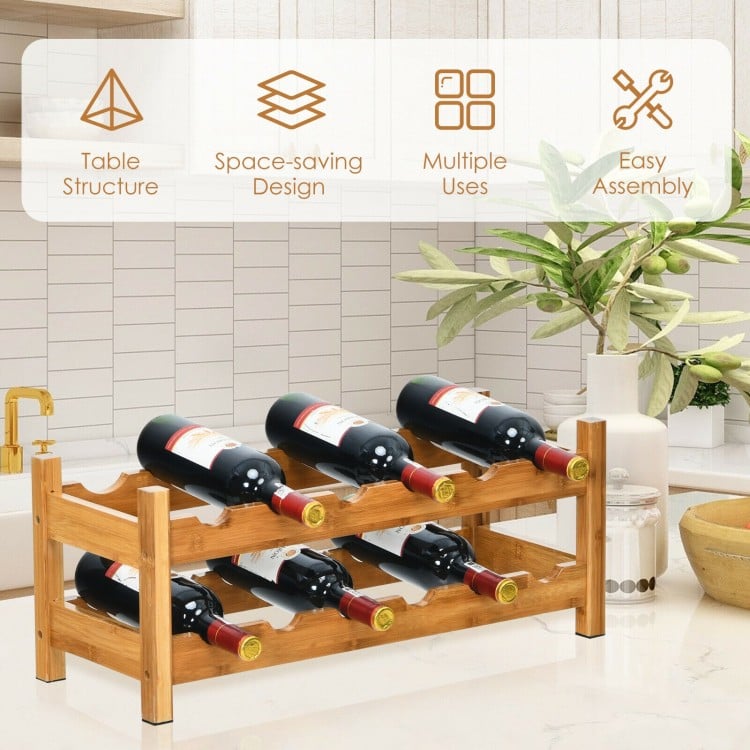 2-Tier 12 Bottles Bamboo Storage Shelf Wine Rack-Natural