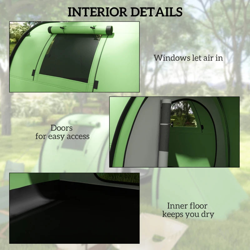 3-4 Person Camping Tent with 2 Rooms, 3000mm Waterproof Portable Family Tent with Carry Bag, Dark Green