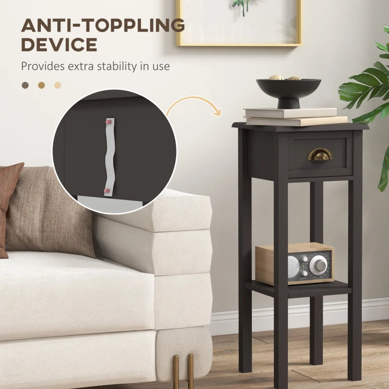 2-Tier Side Table with Drawer and Shelf, End Table for Living Room and Hallway, Coffee