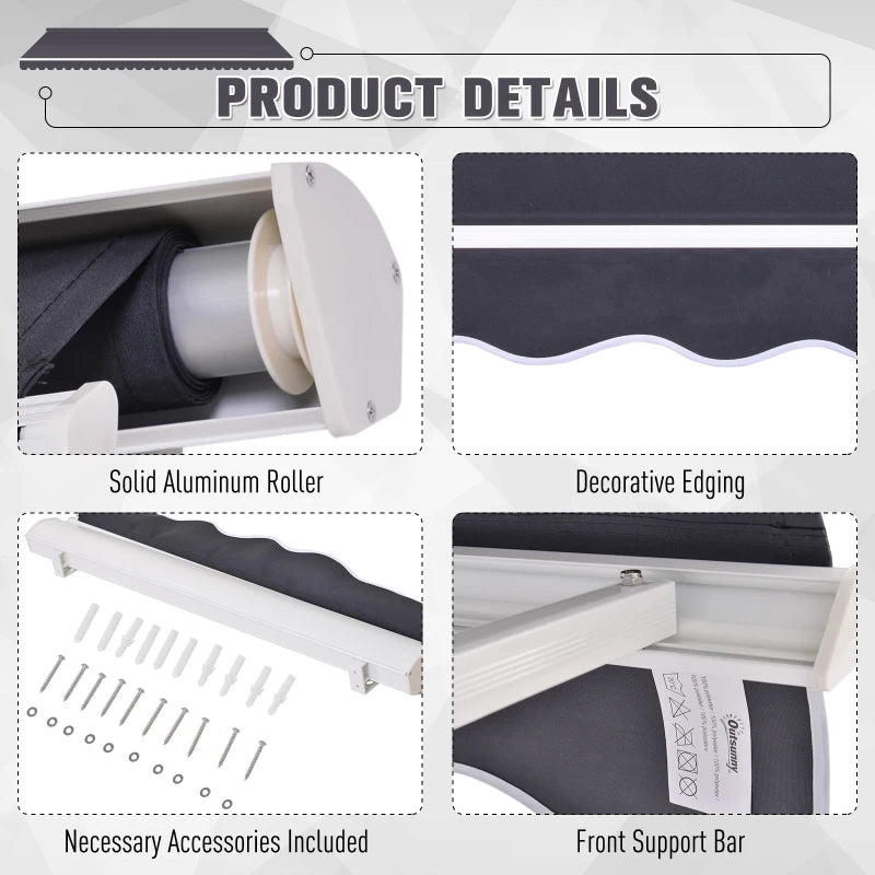 4' x 2.3' Retractable Window Door Awning Patio Canopy Outdoor Sun Shade Shelter Dark Grey