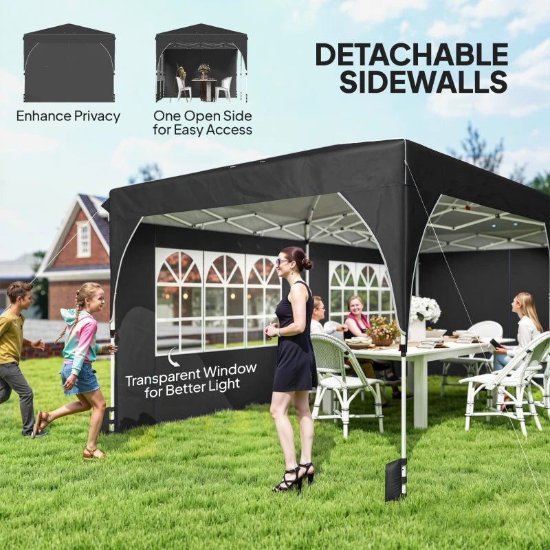 10 x 20 ft Pop Up Canopy Tent with Reflective Strips, UPF 50+ Easy up Instant Canopy with 6 Sandbags, Black