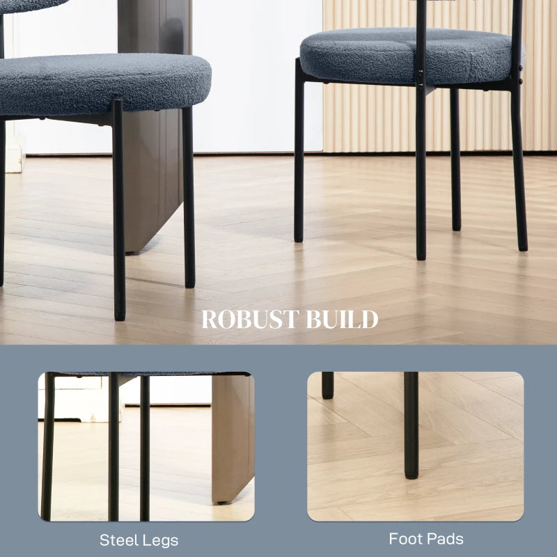2 Pieces Kitchen Chairs, Modern Dining Chairs w/ Berber Fleece Upholstery and Steel Legs for Living Room, Grey