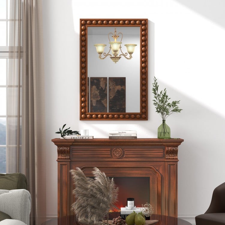 24 x 36 Inches Rustic Wall Mirror with Solid Wood Frame for Living Room Bedroom-Brown