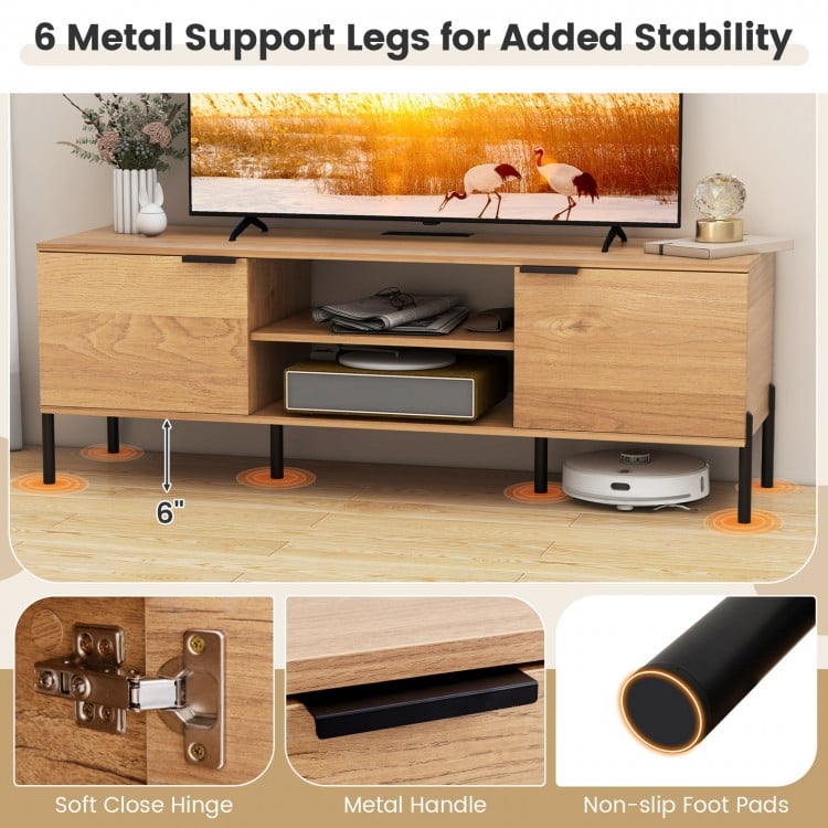 2-Door TV Stand with Charging Station and Open Shelves for TVs up to 65 Inches-Natural