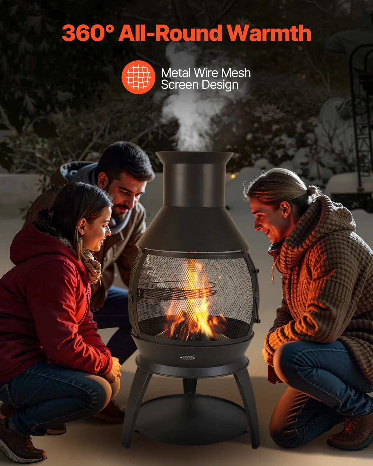 VEVOR 22 Inch Chiminea Outdoor Iron Fireplace with Grill Mesh & Chimney Coat