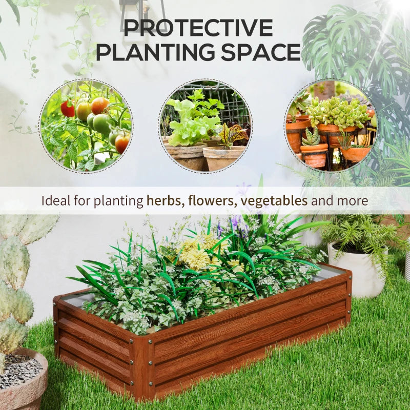4' x 2' x 1' Raised Garden Bed, Set of 2 Galvanized Planter Box for Vegetables, Flowers, Herbs, Dark Brown Wood Effect