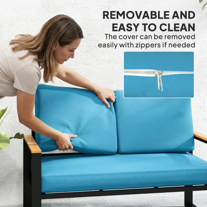 2 Seater 5" Thick Outdoor Seat Cushions with 7" Backrest, Loveseat Outdoor Furniture Cushions, Turquoise