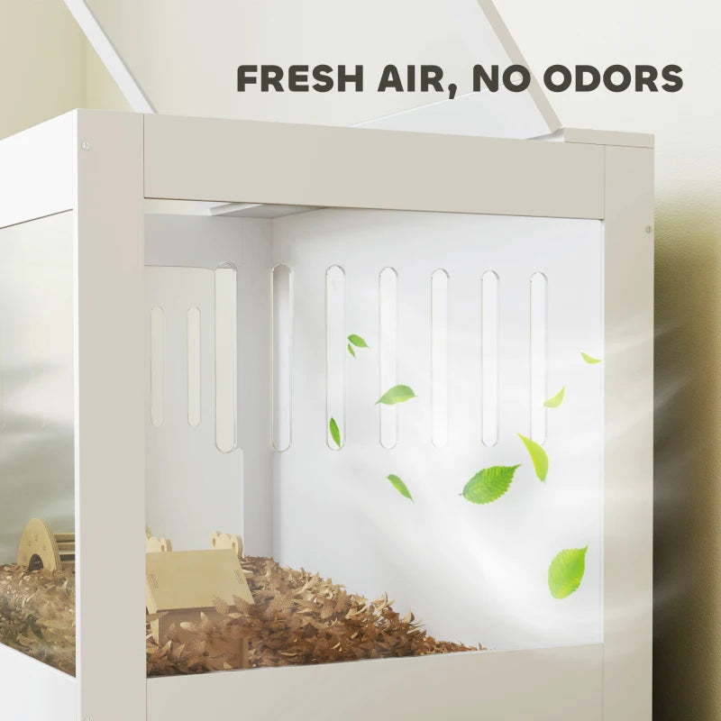 31.5"L Hamster Cage with Openable Top, Hut, Seesaw, Ladder for Dwarf Hamster, Gerbil, White