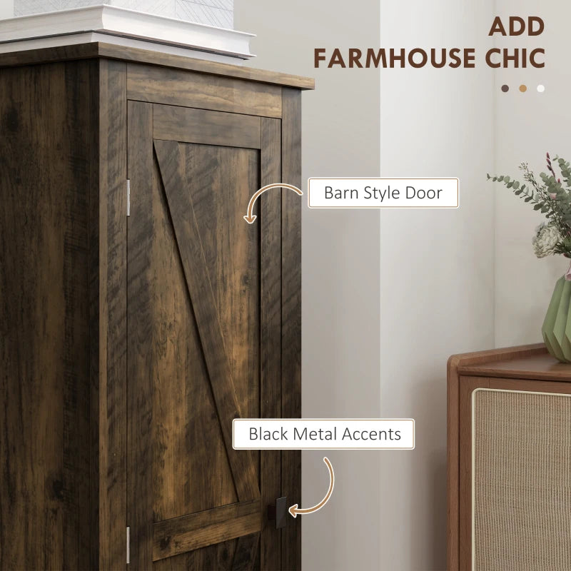 48" Farmhouse Kitchen Pantry Storage Cabinet with Barn Door, Kitchen Pantry Cabinet with Adjustable Shelves, Brown