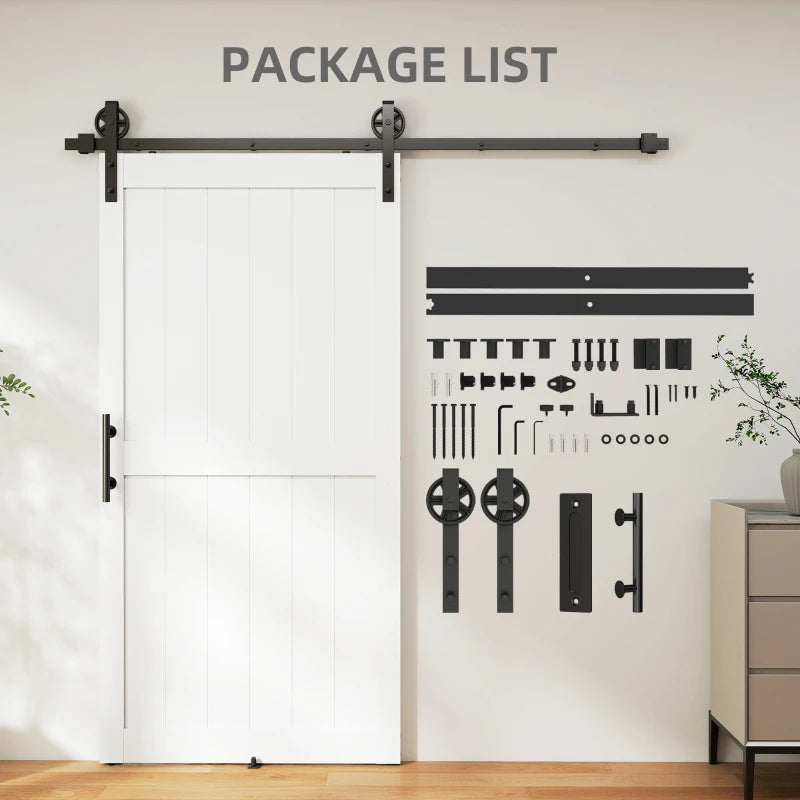 42inx84in Barn Door with 7FT Sliding Door Hardware Kit, Handle, Upgraded Rollers and Floor Guide, Waterproof, White
