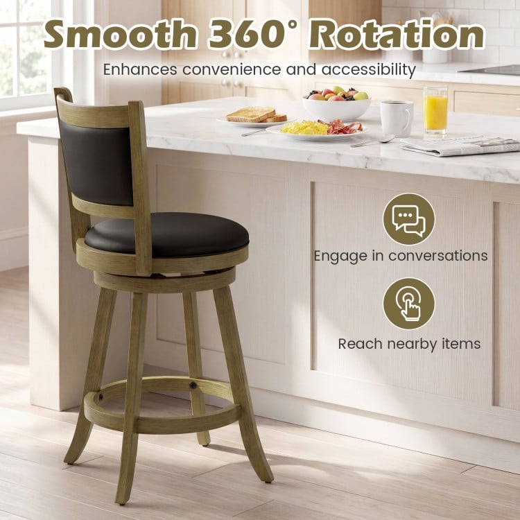 2 Pieces 24 Inch Swivel Counter Stool Dining Chair Upholstered Seat-Gray