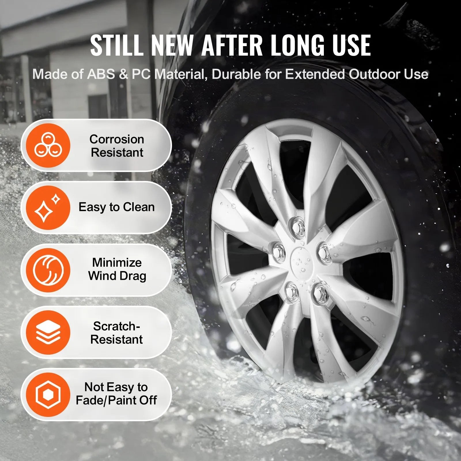 VEVOR 16" Wheel Rim Cover Hubcaps Set of 4 Sturdy Hubcap for All Weather Use