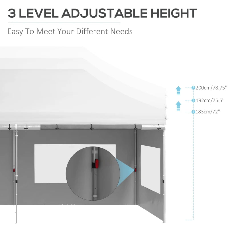 20' x 10' Folding Pop Up Canopy Tent with Sidewalls, Windows, Weight Bags and Carrying Bag, White