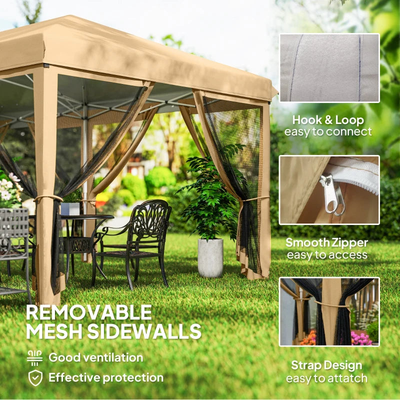 10' x 20' Pop Up Canopy Tent Gazebo with Removable Mesh Sidewall Netting, Carry Bag for Backyard Patio Outdoor, Beige