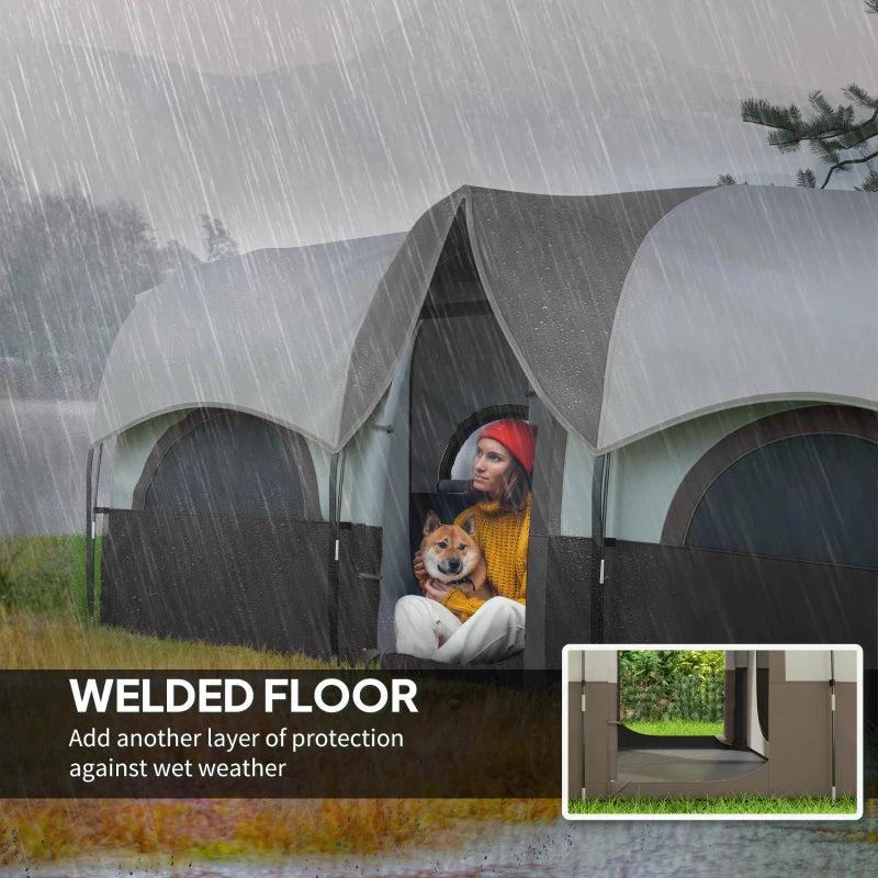 4-6 Person Camping Tent, 3 Room Cabin Tent, 3000mm Waterproof and UPF30+ with Sewn in Groundsheet and Carry Bag, Khaki