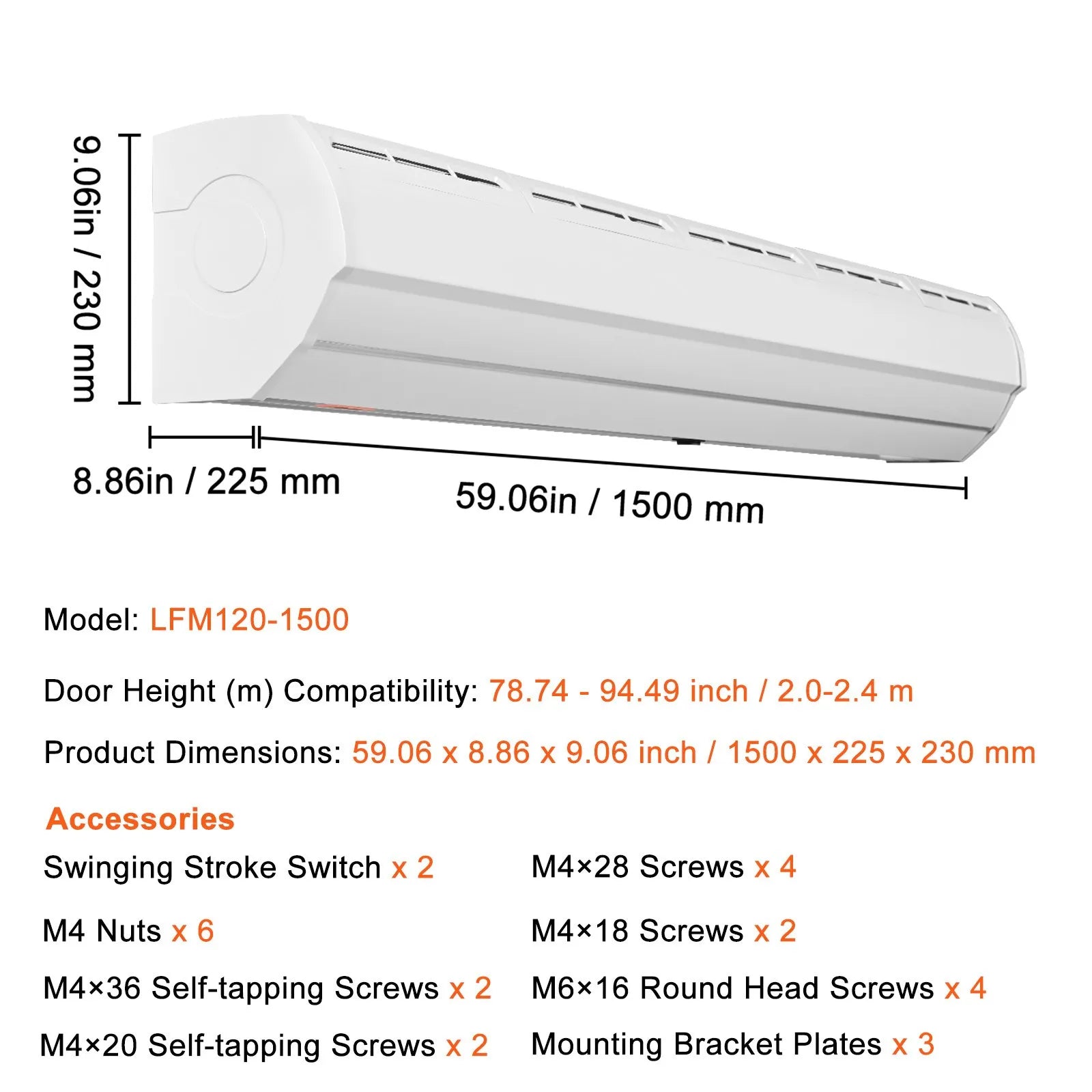VEVOR 60" Commercial Indoor Air Curtain Super Power 2 Speeds 1500CFM, Tested to UL Standards Wall Mounted Air Curtains for Doors, Indoor Over Door Fan with Heavy Duty Limit Switch, Easy-Install 110V Unheated