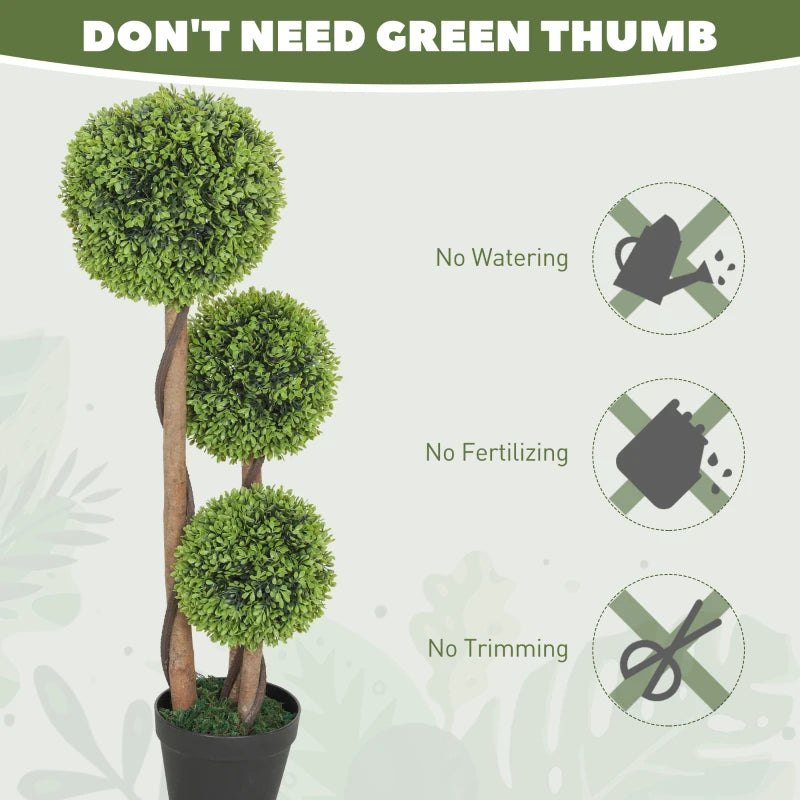 35 Inch 2 Pack Potted Fake Plant, Artificial Boxwood Topiary Trees, Triple Ball Tree for Indoor and Outdoor, Light Green