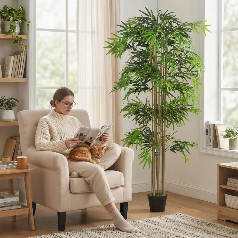 6FT Artificial Bamboo Tree, Fake Plant with 1530 Leaves, Greenery Plant in Nursery Pot for Indoor, Green