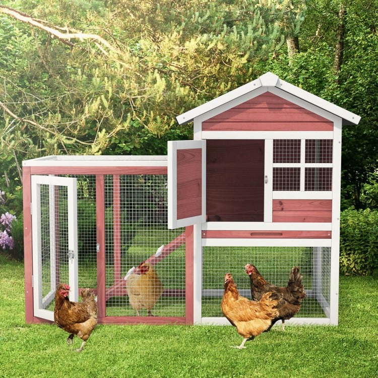 2-Story Wooden Rabbit Hutch with Running Area-White
