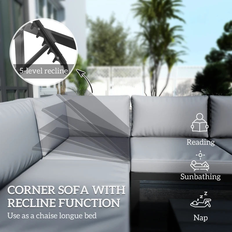 4 Pieces Outdoor Patio Furniture Set, 5-Level Reclining Garden Corner Sofa Set, Outdoor Lounge Conversation Sectional