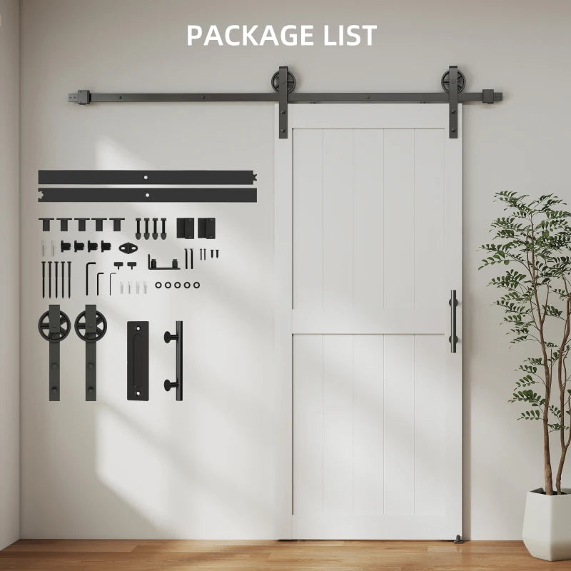 32inx84in Barn Door with 6FT Sliding Door Hardware Kit, Handle, Upgraded Rollers and Floor Guide, Waterproof, White