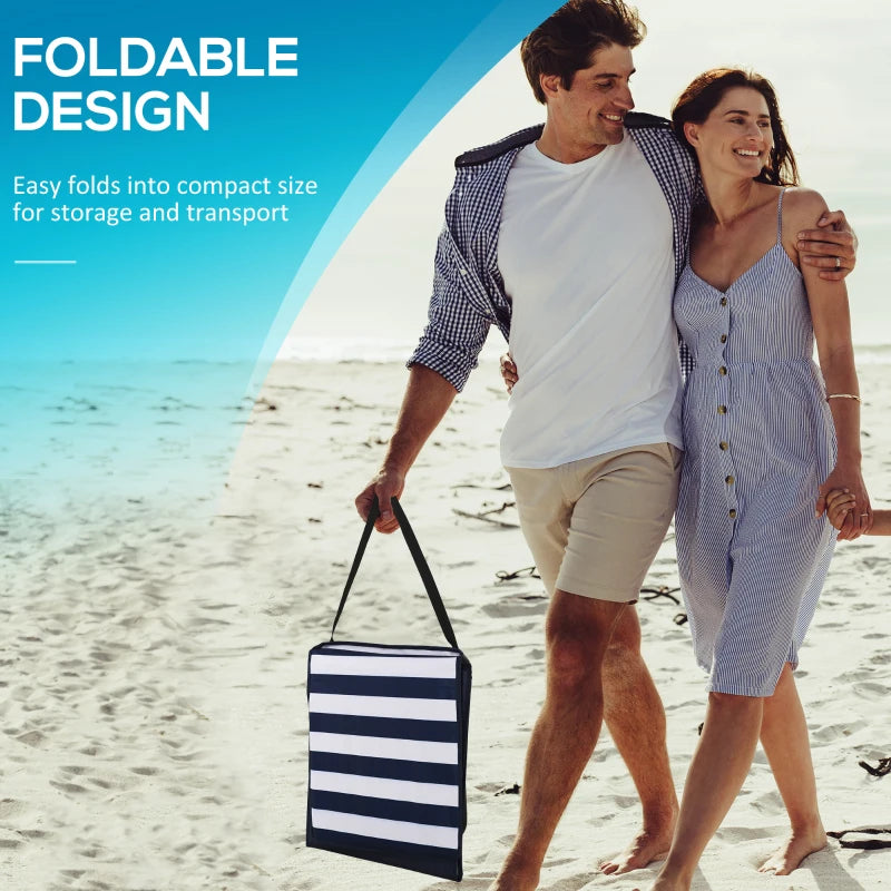Set of 2 Foldable Lounge Chairs with Carry Bag, Adjustable Backrest, Blue and White