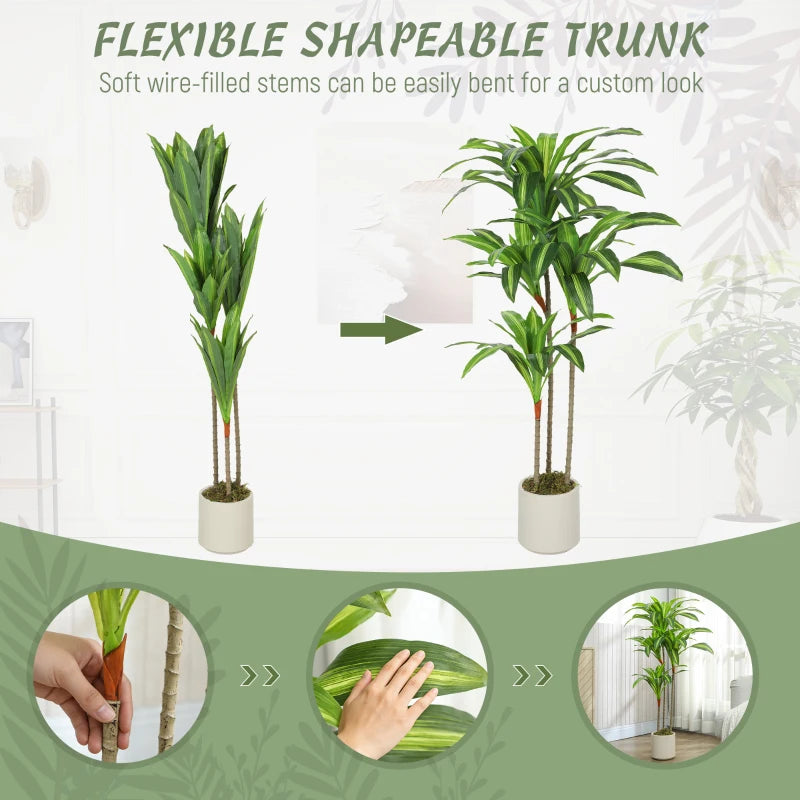 4FT Dracaena Fake Plant, Artificial Plant with Bendable Trunks for Home Office Decor, Green