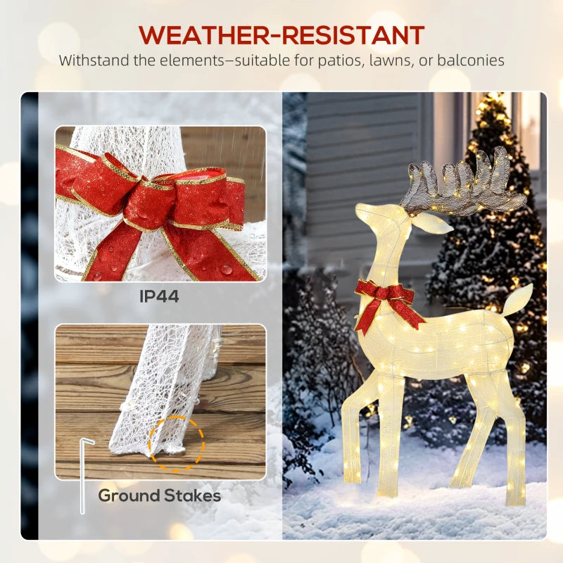 3 Piece Lighted Christmas Reindeer Family, 55" Light Up Deer, Outdoor Holiday Decor with LED Lights, Stakes, Zip Ties