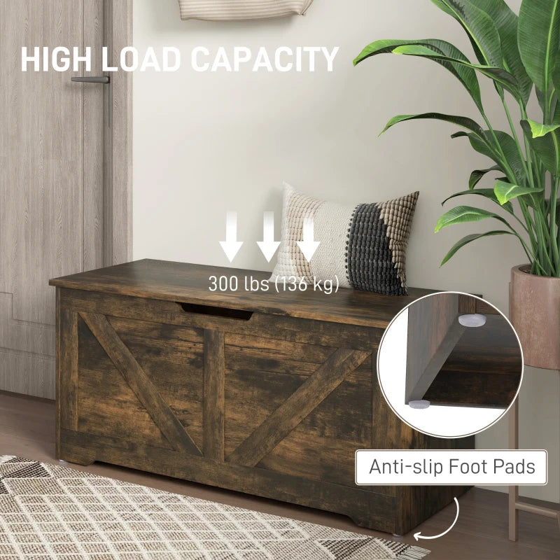 39.4 Inches Storage Chest, Storage Trunk with 2 Safety Hinges for Living Room, Brown Wood Grain