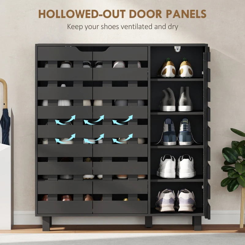 Shoe Cabinet, 20 Pair Shoe Storage Cabinet with Hollowed-Out Doors, Black