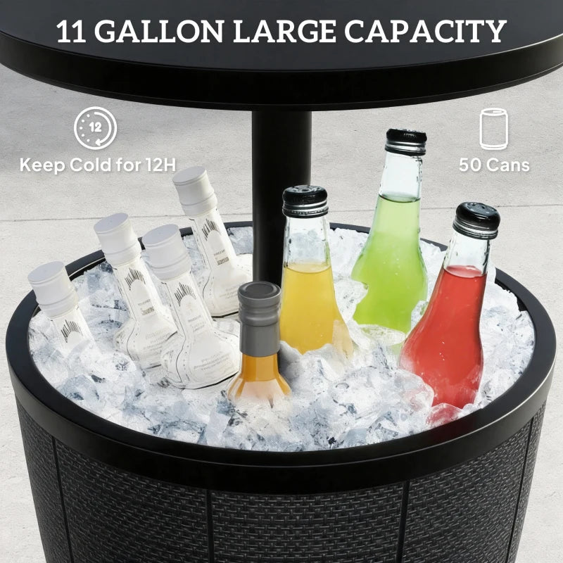 11 Gallon Patio Cooler Side Table, Outdoor Cooler Bar Table with Height Adjustable Top, Drainage Plug, Black