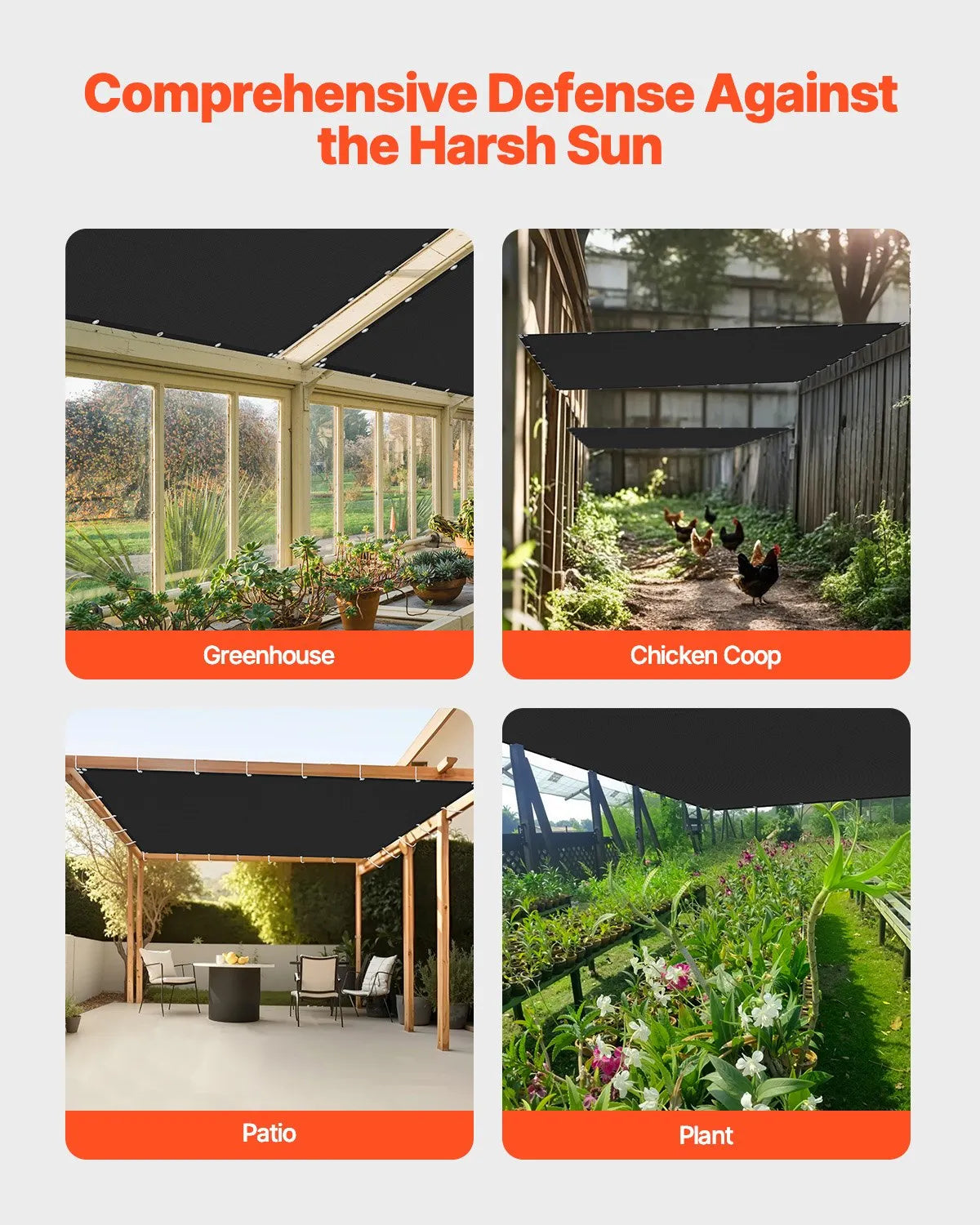 VEVOR 90% Sun Shade Cloth Privacy Screen 10 x 10 ft for Patio Garden (Black)