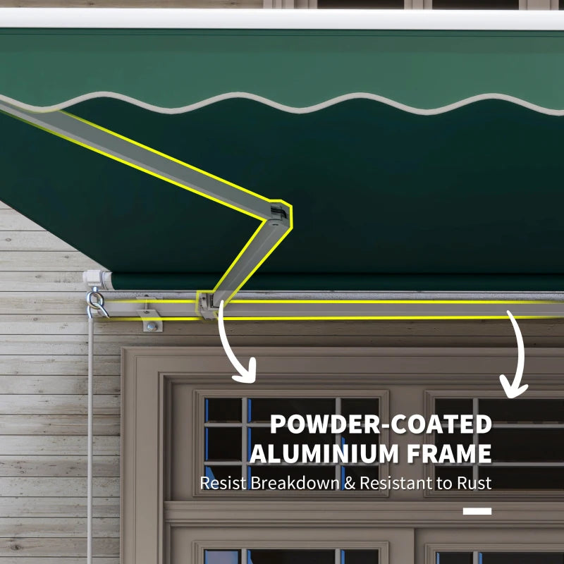 12' x 8' Retractable Awning Patio Awnings Sun Shade Shelter with Manual Crank Handle, UV & Water-Resistant Fabric and Aluminum Frame for Deck Balcony Yard, Green