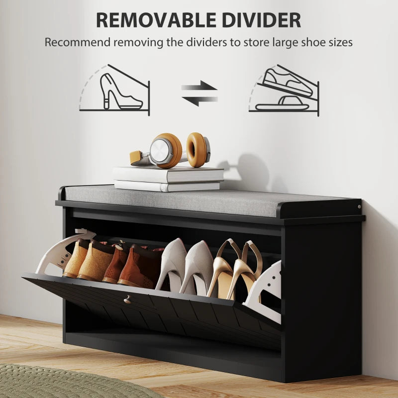 Shoe Storage with Seat, Upholstered Hallway Bench, Shoe Bench with Flip Drawer, Adjustable Shelf for 8-10 Pairs of Shoes