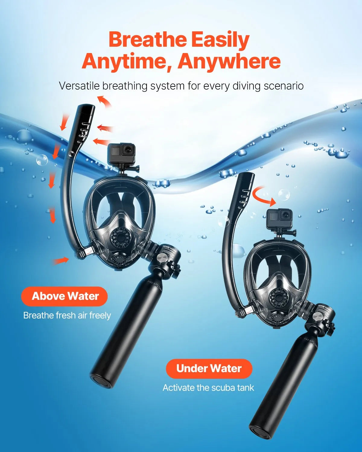 VEVOR 0.5L Scuba Tank 98.43 ft Diving Depth Lung Tank Kit with Snorkel Mask