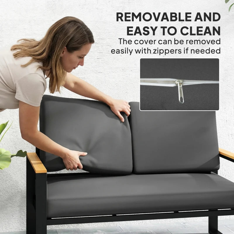 2 Seater 5" Thick Outdoor Seat Cushions with 7" Backrest, Loveseat Outdoor Furniture Cushions, Dark Grey